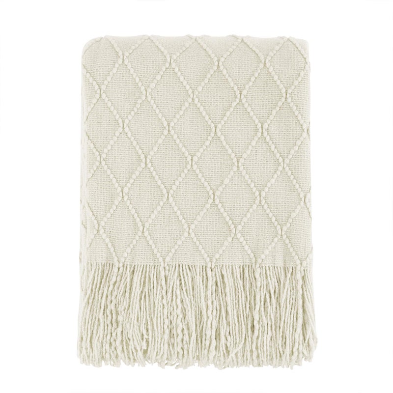 BOURINA Beige Throw Blanket 50x60 Inches Throw Textured Solid Soft Sofa Couch Decorative Knit Blanket - Image 1
